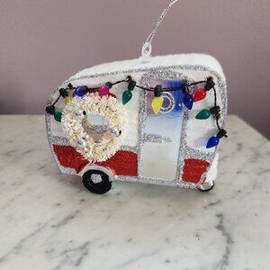 Vintage Inspired Glitter Camper Christmas Tree Ornament